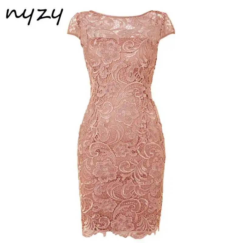 NYZY M45 узкое кружевное платье с короткими рукавами для матери невесты, платье цвета шампанского для свадебной вечеринки, наряды для жениха и мамы, платье - Цвет: pearl pink