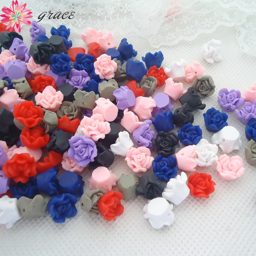 

50pcs/lots 12mm Polymer Clay Fimo Rose Flower Beads Diy Bracelet Necklace Headwear Floral Jewelry Handmade Ornaments Accessories