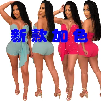 

Spring Summer Women Jumpsuit Bodycon Playsuit Bodysuit Overalls Rompers Plus Size V Neck Beading Sexy Jumpsuits