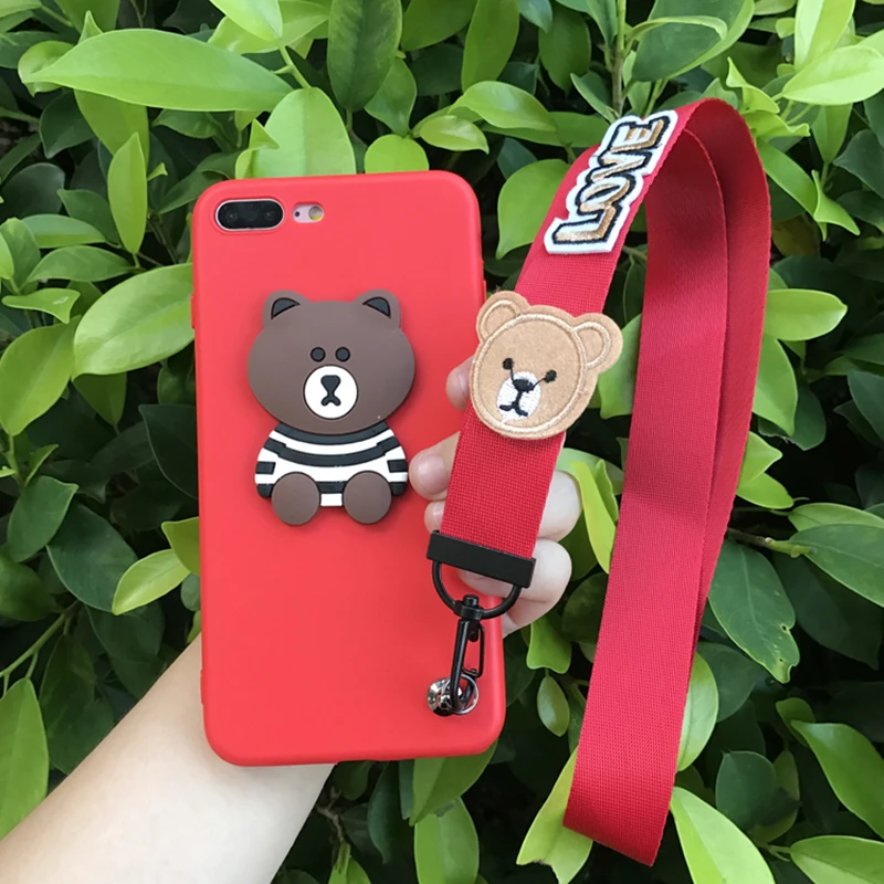 Aoweziic Cartoon Bear 7 8plus mobile phone shell For iphone X XS MAX XR silica gel full package anti fall 6S personality lanyard Aoweziic Cartoon Bear 7 8plus mobile phone shell For iphone X XS MAX XR silica gel full package anti fall 6S personality lanyard