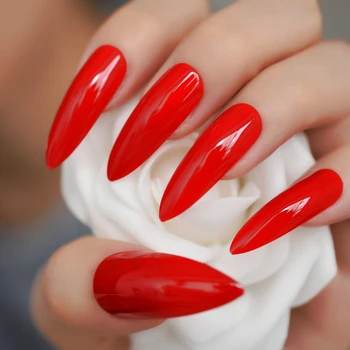 

Extra Long Sharp Stiletto Red False Nails Tips Pointed Stilettos Press On Nails For Fingers Full Cover with Glue Sticker
