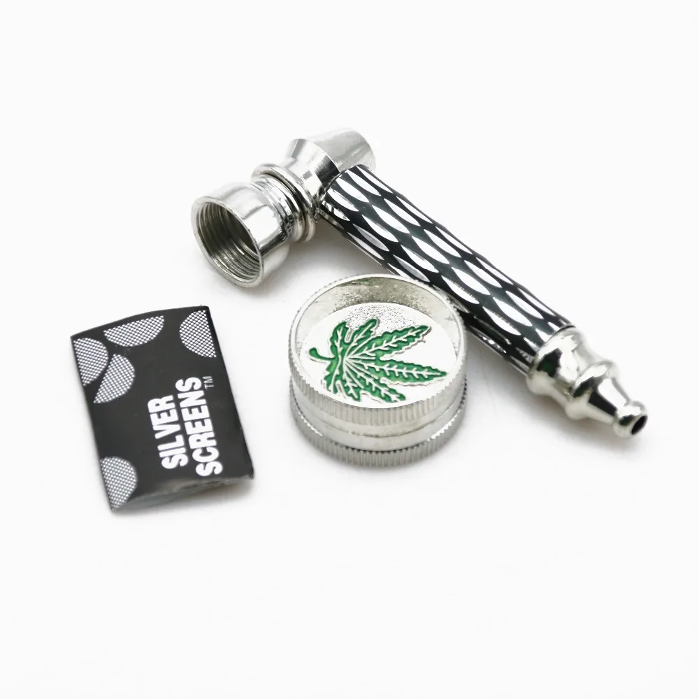 

1 Set Smoking Pipe + Mini 2 Layer Metal Alloy Herb Grinder & Screen Tobacco Herbal Pipe YD088 Pollen Spice Crusher Smoking Pipe