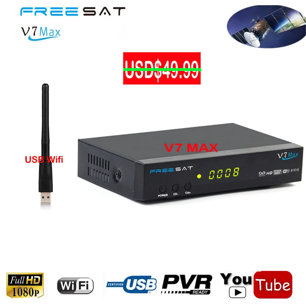 Free sat V7 MAX MPEG 4 Digital Satellite Receiver DVB S2 HD AC3 Audio Decoder Tv