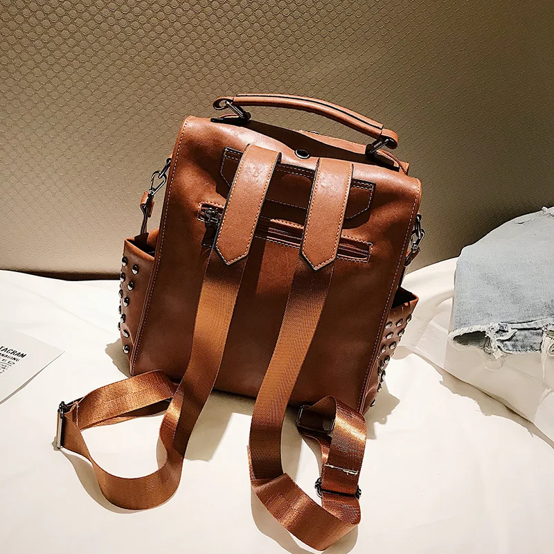 Fashion Rivet women Backpack Pu Leather Female Backpack School Backpack For Teenage Girls lock bags for Girls 2018 mochila (24)