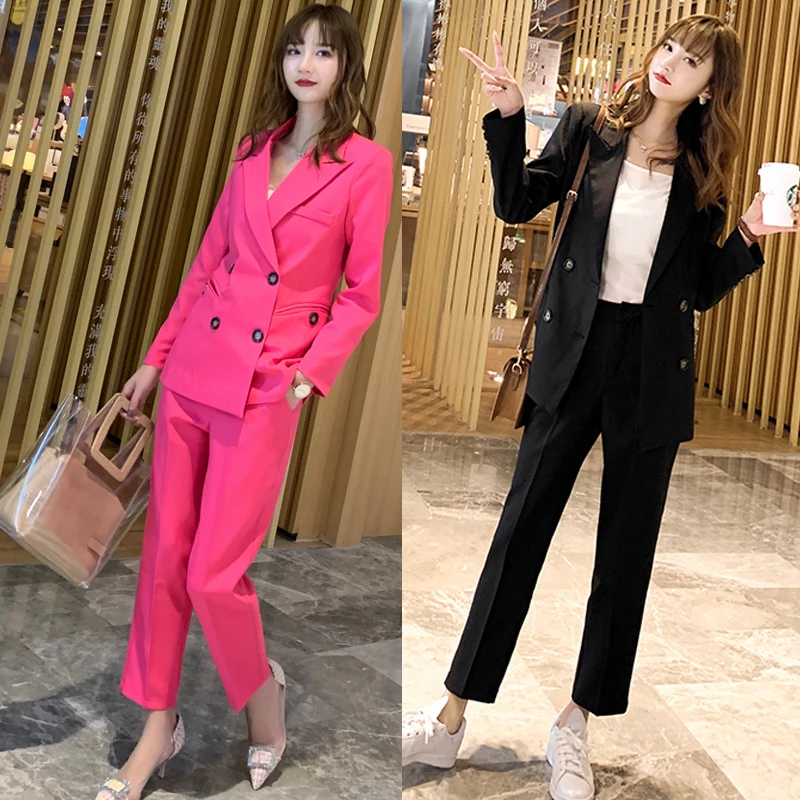 

New product red suit suit female temperament double-breasted jacket nine pants fashion suit collar two-piece new style