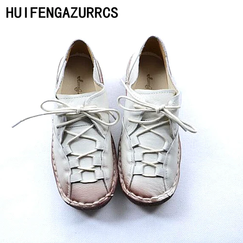 

HUIFENGAZURRCS-Spring female artistic leisure Women's shoes, low help shoes flat bottomed leather and breathable single shoes