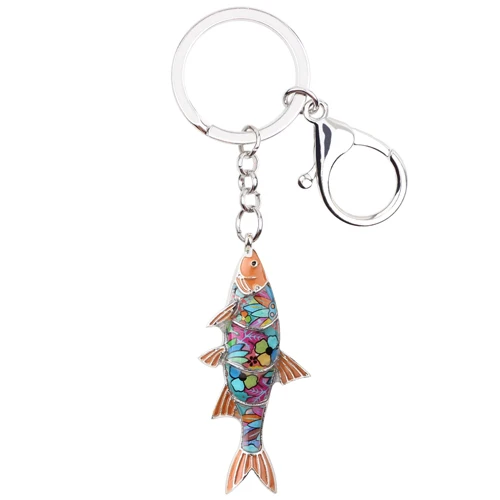 Bonsny эмаль пресноводный брелок рыба кольцо для ключей с сумочкой сумка Шарм брелок аксессуары Мода океан животное ювелирные изделия для женщин - Цвет: Brown