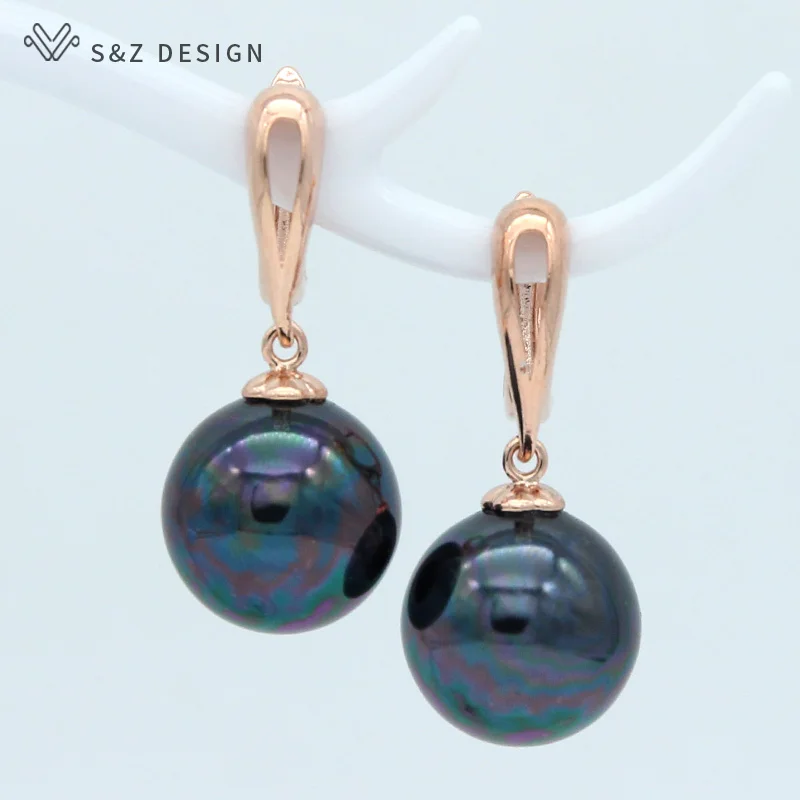 S&Z DESIGN New Trendy Round Imitation Pearl Dangle Earrings Jewelry Sets For Women Wedding 585 Rose Gold Color Pendant Necklace