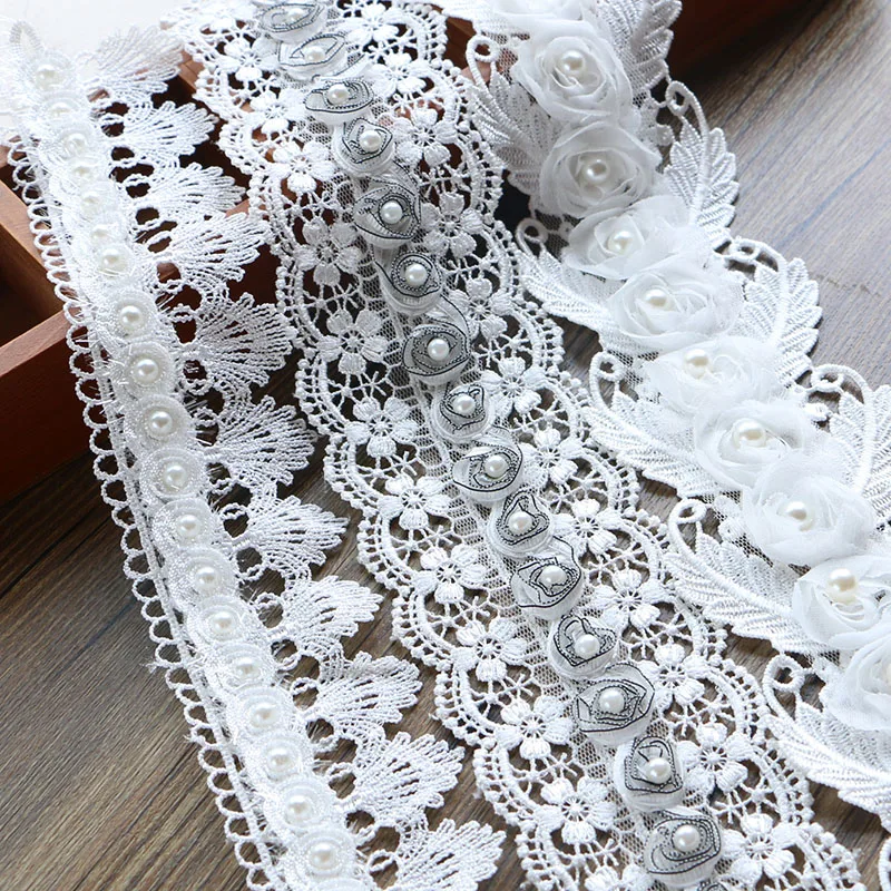 

7CM 1 yards Pearl Flower Leaf Handmade Beaded Embroidered Lace Trim Ribbon Applique Wedding DIY Garment Sewing Accessories