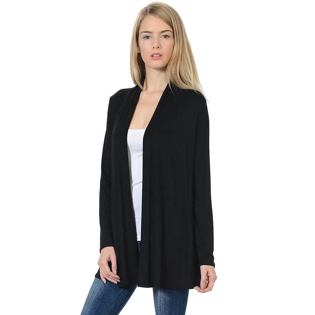 

Cardigan Women Sleeve Plus Down Spring Front Loose Collar Fit Long Solid Casual Autumn Grey Open Black Turn Size
