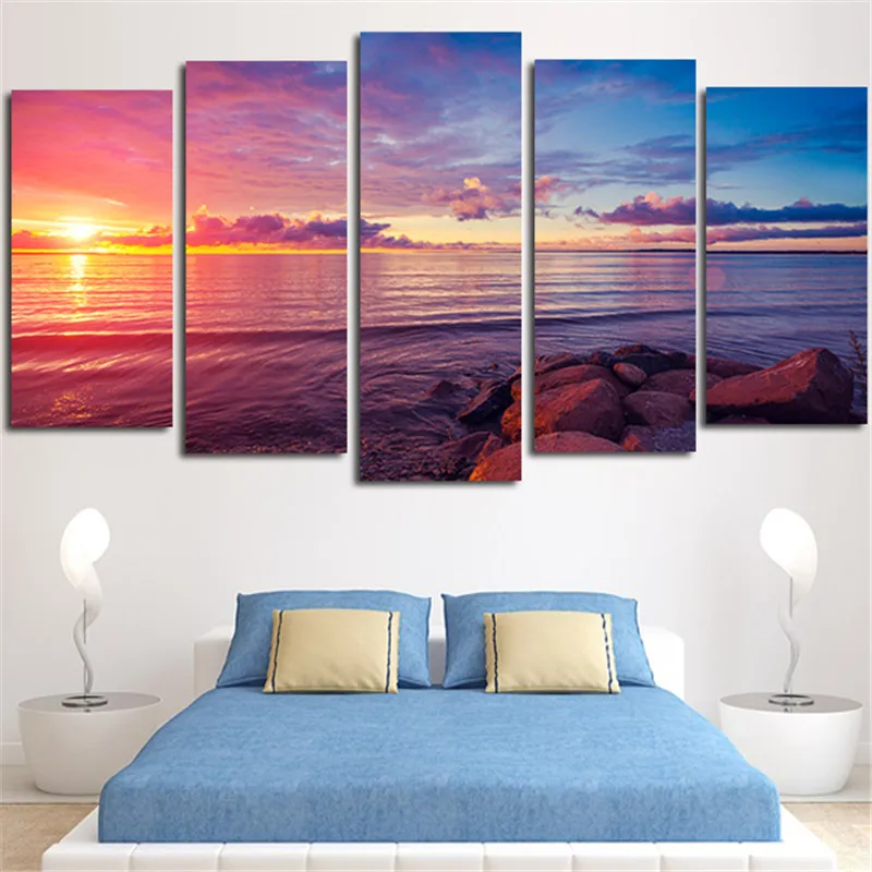 5 Pcs No Frame Wall Art Modular Tableau Picture Stone Is Land Sunset Modern Paintings Home Decor Living Room Canvas Print | Дом и сад