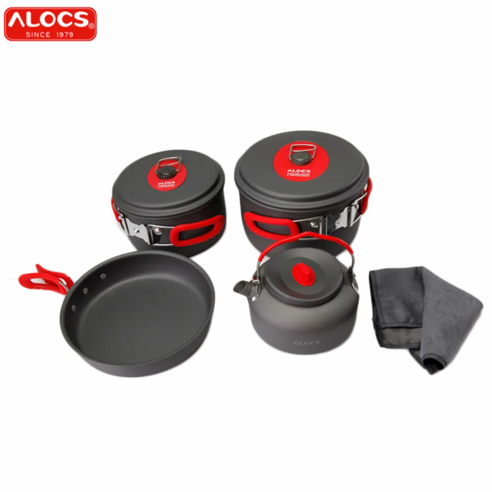 

ALOCS 7set Portable Ultralight Aluminum Outdoor Camping Hiking Cookware Cooking Picnic Pan Pot Teapot Dishcloth 4 People New