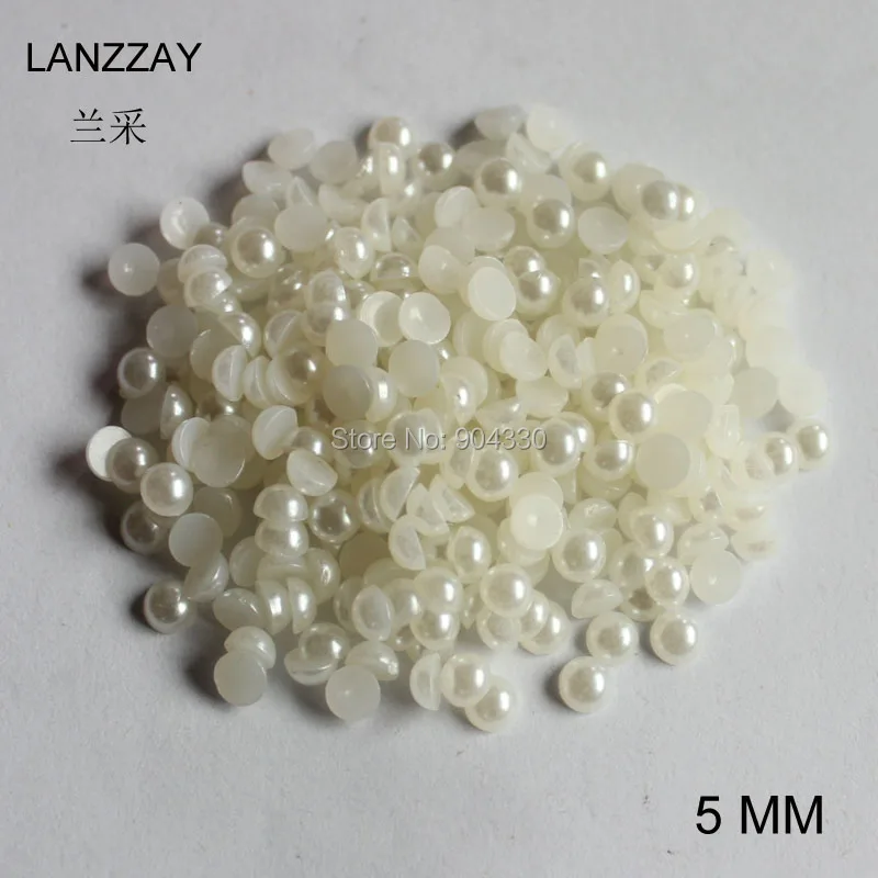 

Free Shipping LANZZAY 2000pcs Ivory 5mm Flat Back Half Round ABS Imitation Pearls Jewelry Garment Beads DIY Craft Art Decoration