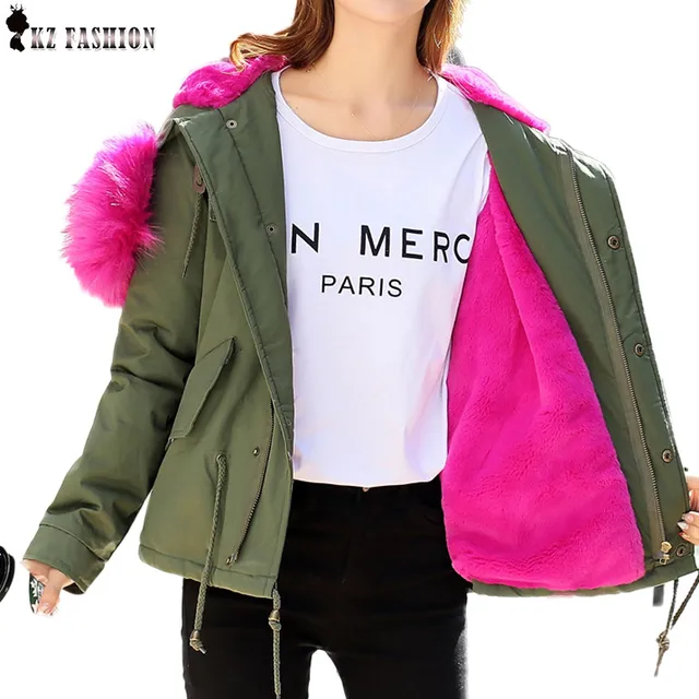 Cheap 2016 Winter Brand Design Womens Short Down Jacket Thicken Warm Army Green Coloful Fur Collar Outwear Coat Clothes C6O171R