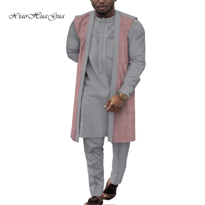 

3 Pcs Set Men Shirts Vest and Trousers Pant Set Traditional Clothing African Print Dashiki Plus Size African Men Clothes WYN841