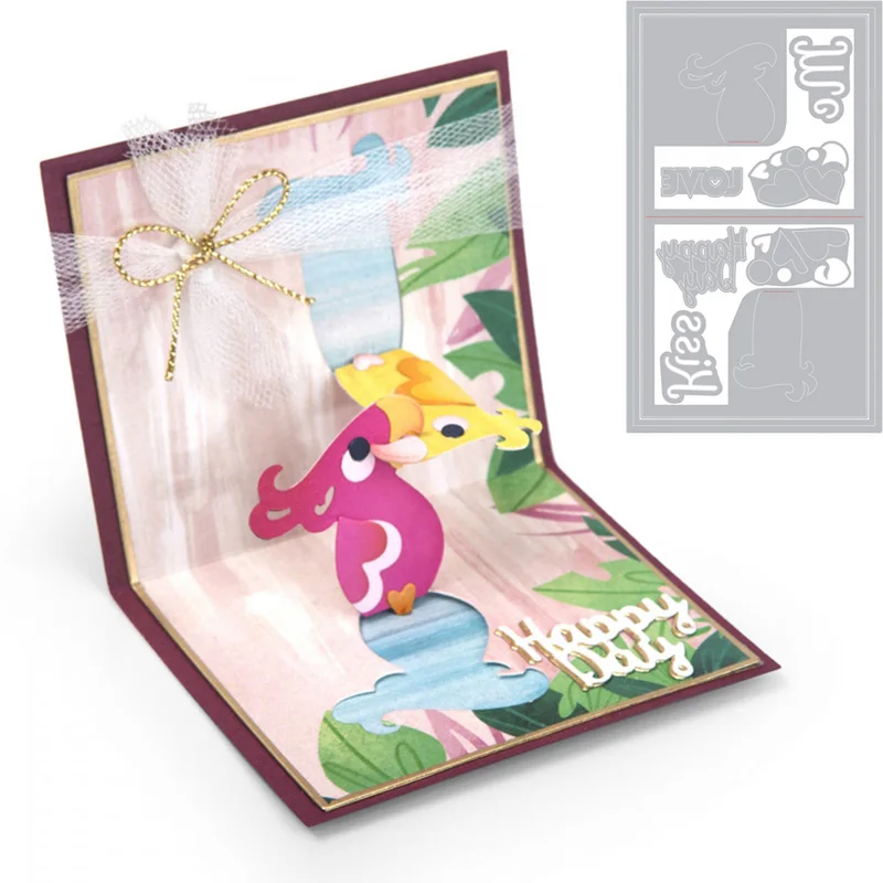 

Kissed Bird Insert Pop-Up Frame Metal Cutting Dies Stencils For DIY Scrapbooking Decorative Embossing Paper Cards Handcraft