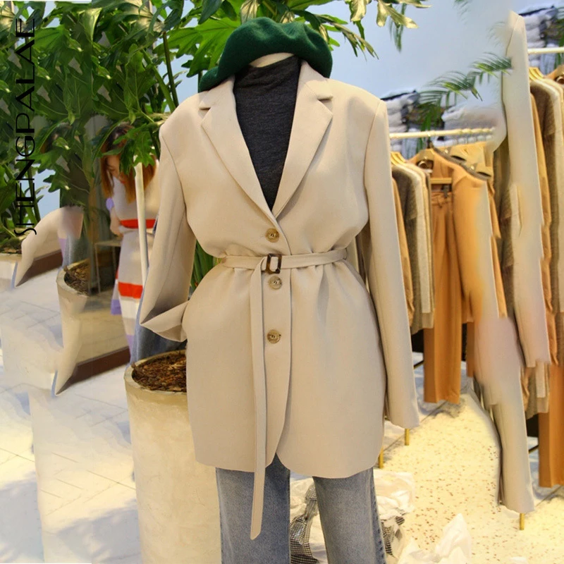 

SHENGPALAE New Winter Autumn Korea Style Patchwork Turn-down Collar Single Breasted With Sashes Pleated Loose Women Coat FR153