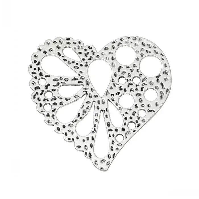 Dorabeads Embellishments Findings Heart Antique Silver 4.9cm x 4.8cm 10 PCs | Украшения и аксессуары