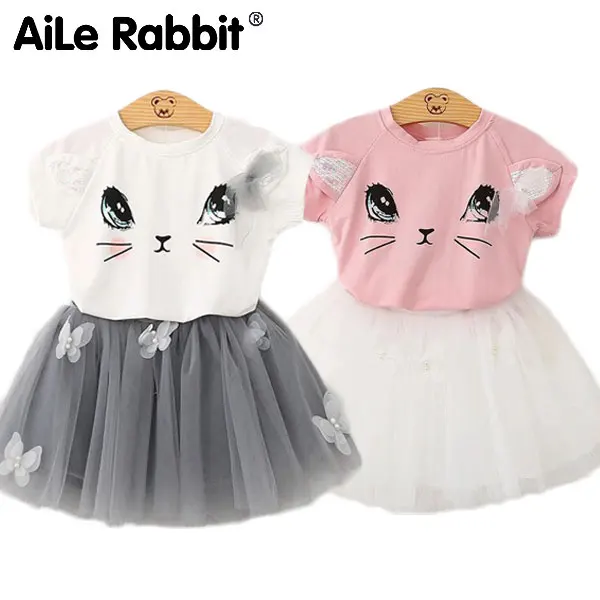 Г., лидер продаж, комплект одежды для девочек футболка с короткими рукавами и юбка костюм из 2 предметов костюм принцессы с милыми ушками для девочек с изображением кота и Аватара