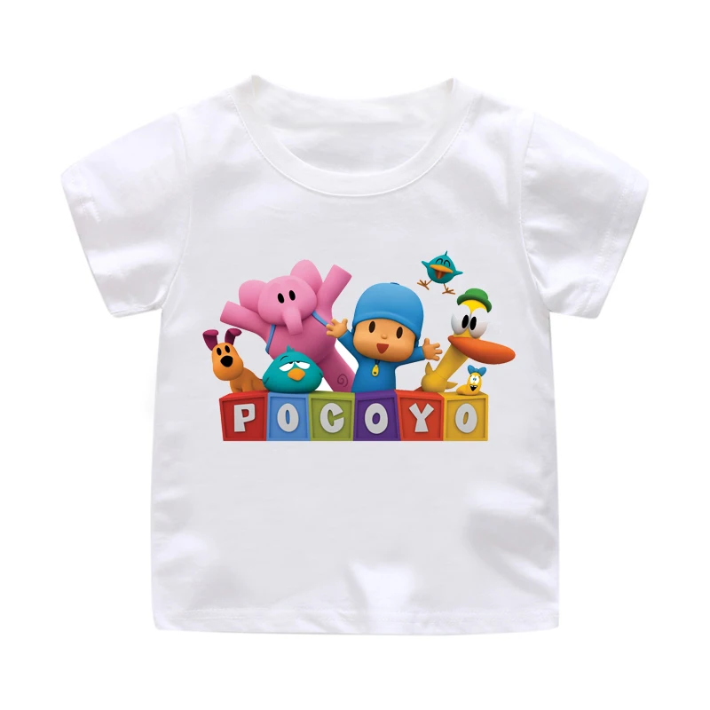 

ZSIIBO Boy Summer New Cartoon Pocoyo Printing Tee Tops Clothes Children White O-neck T-shirt Clothing For Kids 3D Funny T Shirt