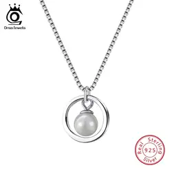 ORSA JEWELS натуральная 925 пробы серебро женские ожерелья и кулоны с топ Имитация Перл Круглый кулон окно Сеть ювелирных OSN86