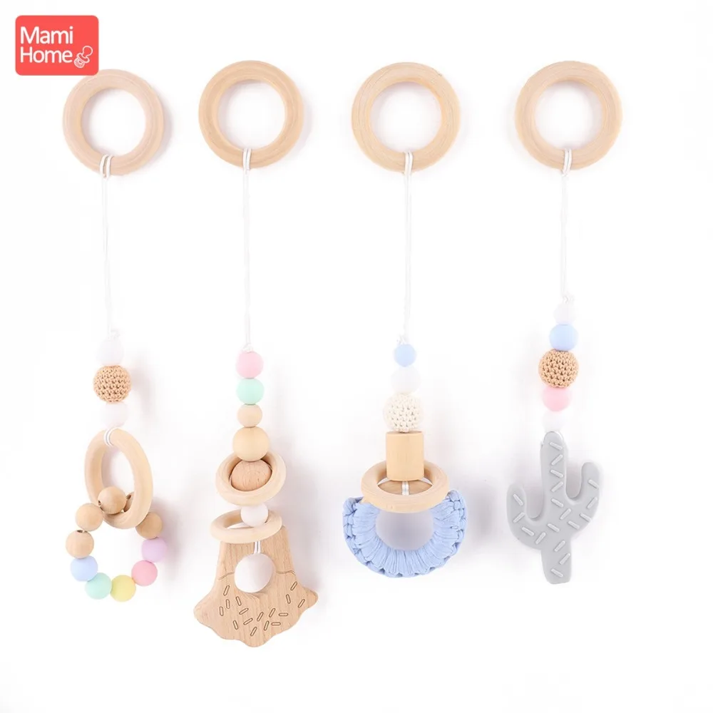 

mamihome 4pc Wooden Pendant DIY Craft Accessories Teething Toys BPA Free Baby Play Gym Toys Newborn Gifts Baby Teether
