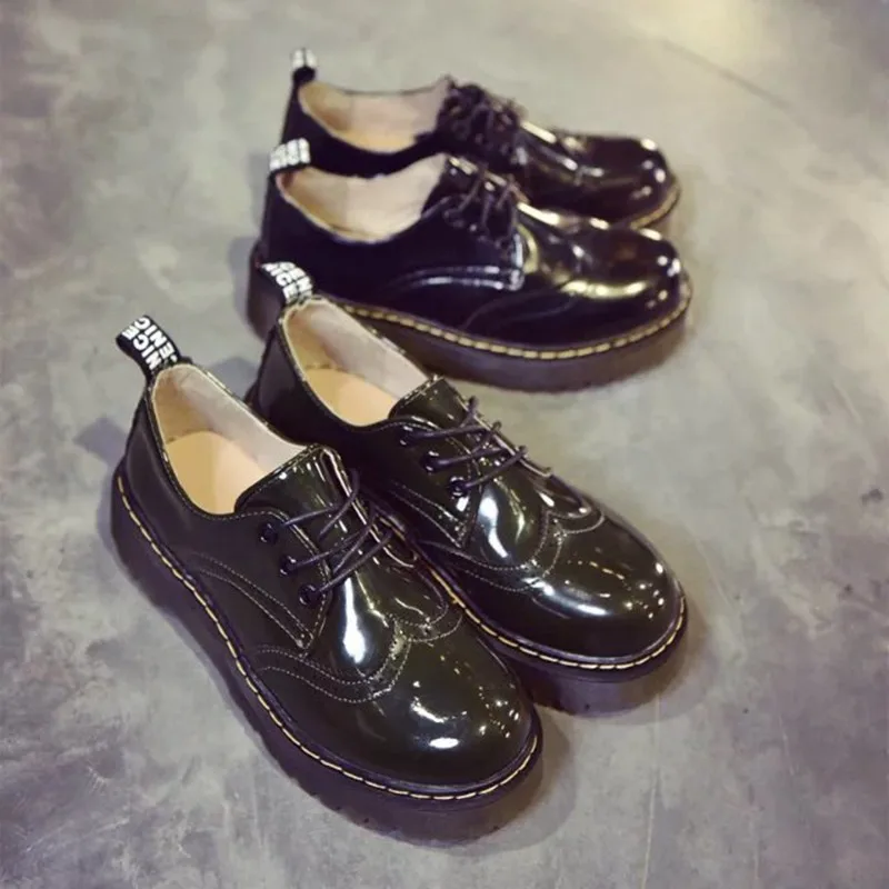 COOTELILI Designer Shoes Women Luxury 2018 Brogue Flat Platform Shoes Woman 4cm Heel PU Leather Lace-Up Ladies Shoes Flats 35-40 (7)