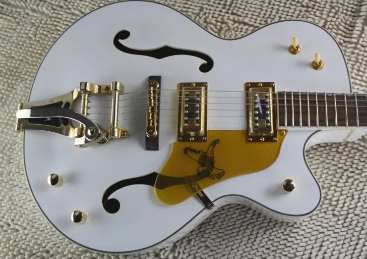 Best Price Factory Custom White Gretsch Falcon 6120 Semi Hollow Body Jazz Korean Tuners Electric Guitar With Bigsby Tremolo