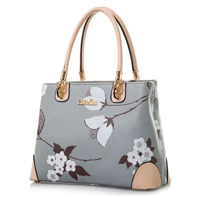 

Women Vintage Shoulder Bag All-over Flowers Pu Leather Tote Purse Top Handle Bags Handbag