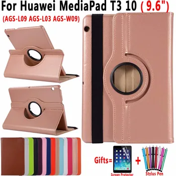 

360 Degree Rotating Leather Sleep Awake Tablet Cover Case for Huawei Mediapad T3 10 9.6 inch AGS-L09 AGS-L03 AGS-W09 Coque Funda