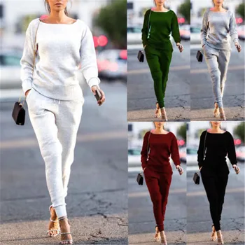 

Adogirl Brief 2017 Full Sleeve Autumn Women Crop Top +Pants Set O-neck Overall Two Pieces Pants Set Outfit Femme Sporting Suits