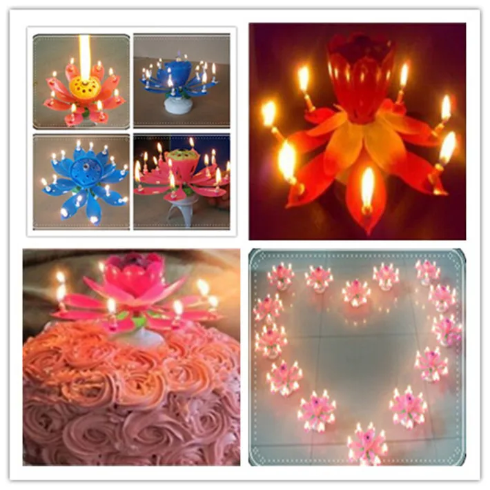 Beautiful Romantic Musical Lotus Birthday Candle Flower Rotating