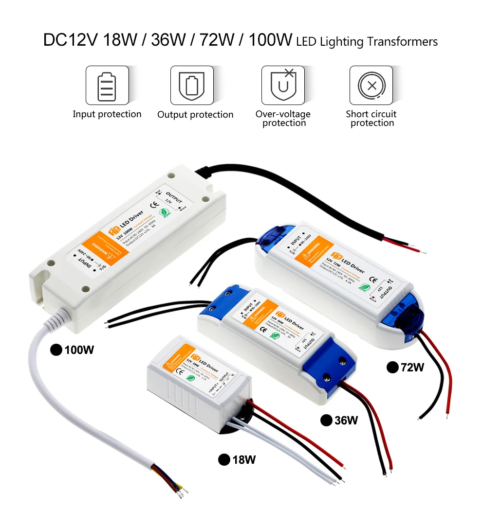 12 В постоянного тока Светодиодный драйвер 18 Вт/28 Вт/48 Вт/72 Вт/100 вт адаптер светильник ing трансформатор переключатель для светодиодной ленты потолочный светильник лампа