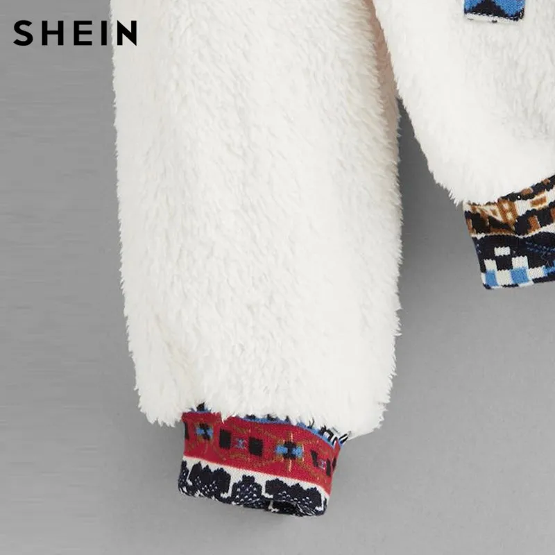SHEIN الأبيض القبلية طباعة قطرة الكتف تيدي هوديي طالب جولة الرقبة فو الفراء البلوز الخريف عارضة النساء بلوزات SHEIN الأبيض القبلية طباعة قطرة الكتف تيدي هوديي طالب جولة الرقبة فو الفراء البلوز الخريف عارضة النساء بلوزات