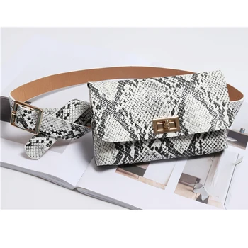 

Fashion Leather Belt Bags Waist Pack Women Serpentine Bum Fanny Pack Female Daily Purse Waist Bag Snake Skin Belt High Quality