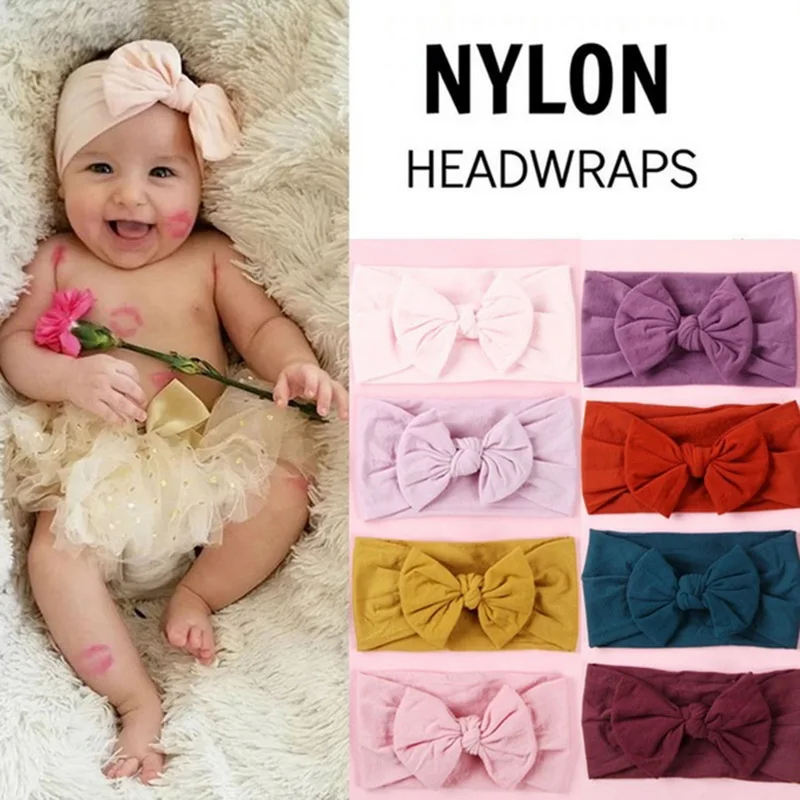Girls Baby Big Bow Headband Toddler Kids Elastic Knotted Nylon Hairband Turban
