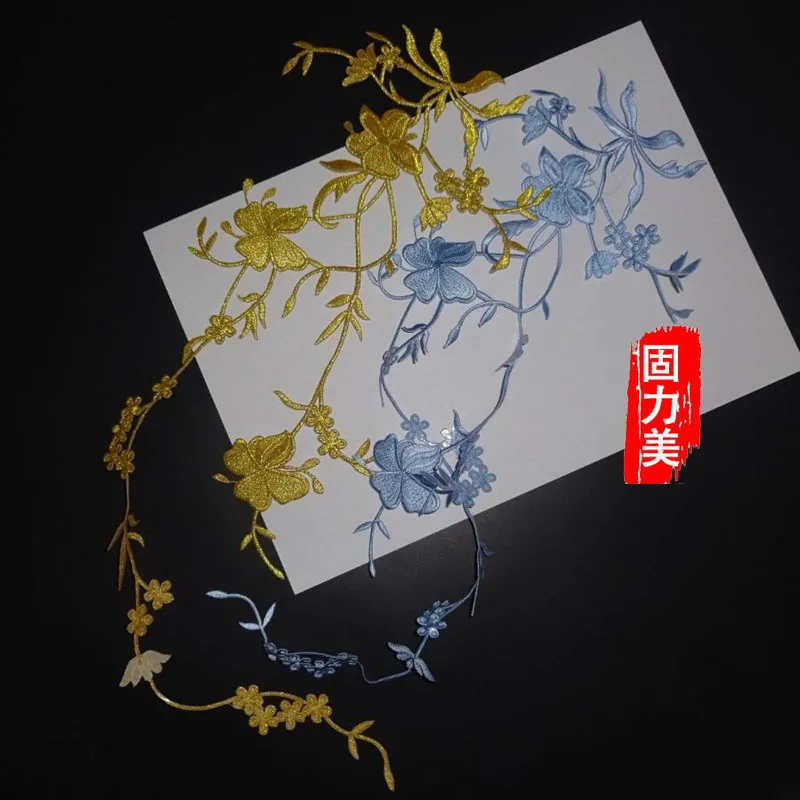 7pc 55CM gold white blue burgundy flower butterfly Embroidered Motif Flower hot fix Iron On Patches Applique Clothing Accessory | Дом и сад