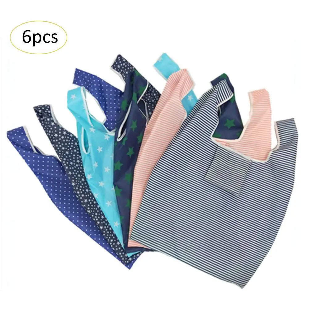 

6PCS Reusable Shopping Bag Nylon Grocery Pouch Supermarket Folding Foldable Environmentally Friendly Bags For Shopper Storage