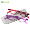 SOOLALA Flat Top Semi-Rimless Reading Glasses Women Men 2022 New Cheap Presbyopia Reading Glasses with Leather Case +1.0 to 4.0 ► Photo 3/6