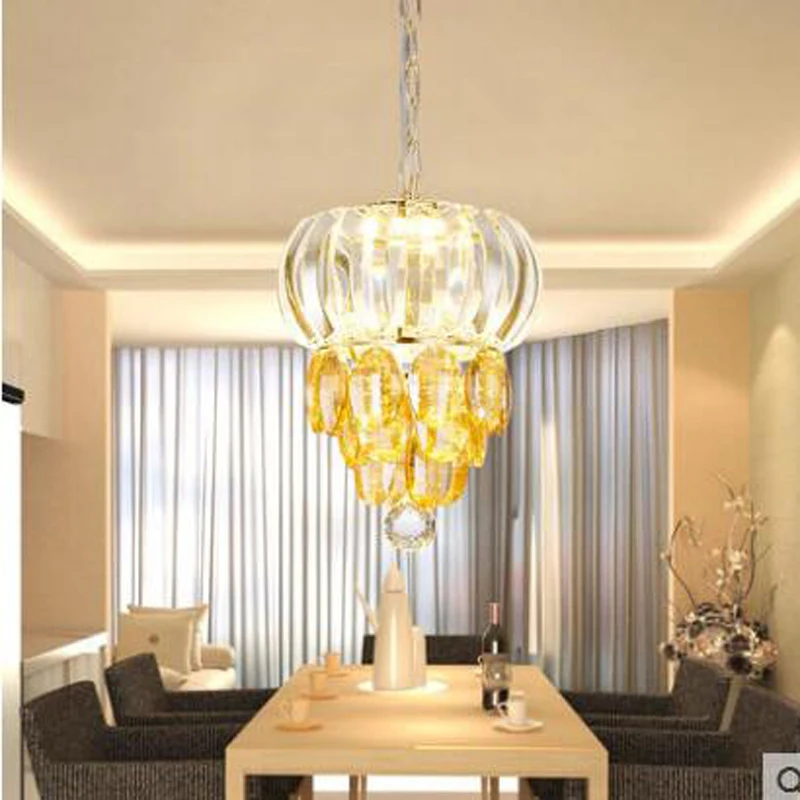 

Golden round crystal lamp dining room chandelier LED atmospheric fashion restaurant lights creative personality meal hanging led