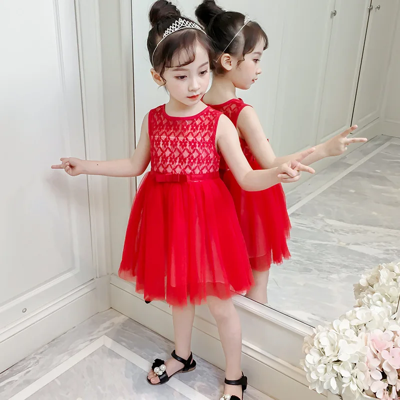 

Baby Girl Dress 2019 Summer Girls Dresses Kids Clothes Ball Gown with big bow red 3-8T