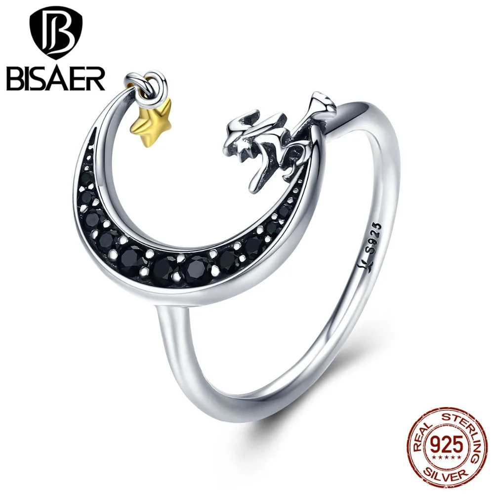 Real 100% 925 Sterling Silver Magic Witch Black Moon Star Dangle Finger Ring Women Girl Sterling Silver Jewelry Wedding Gift