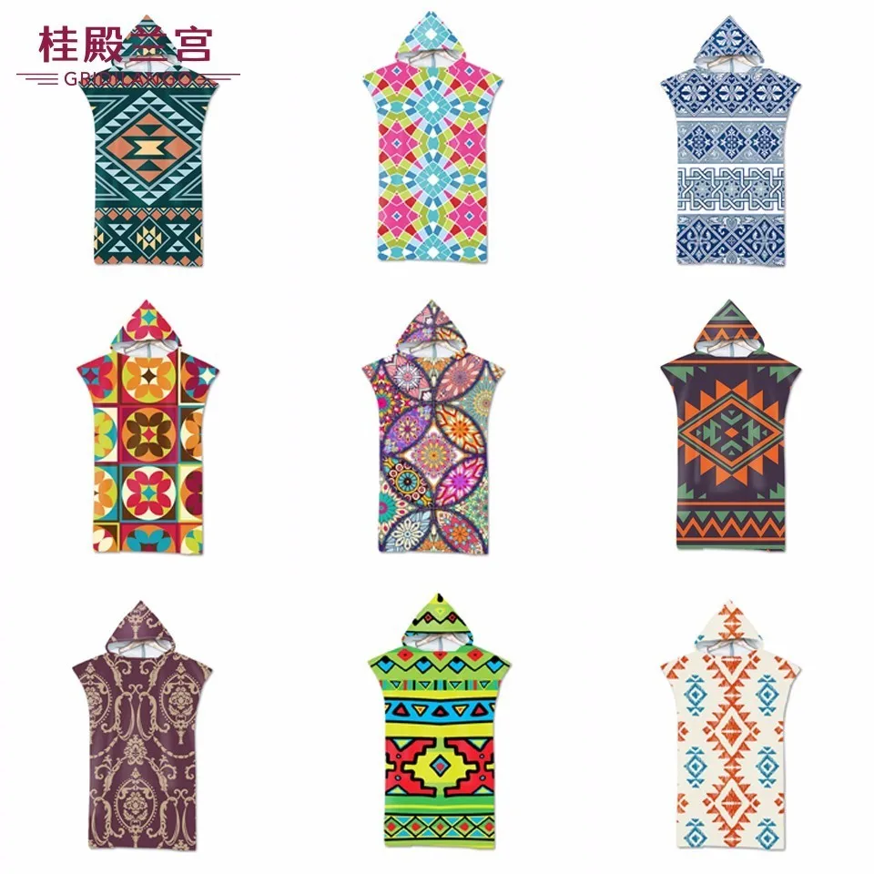

Double Sided Printed Geometric Pattern Hooded Bath Towels Cloak Microfiber Bohemian Adult Men Women Quickly Drying Beach Towels
