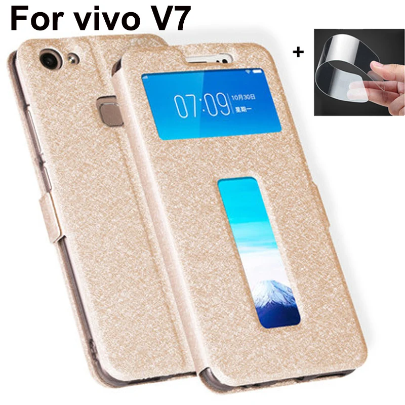 

5.7" Open window cases For vivo V7 Case Cover Luxury PU Leather Flip Cover For vivo V7 V 7 case shell vivoV7 bumper casing