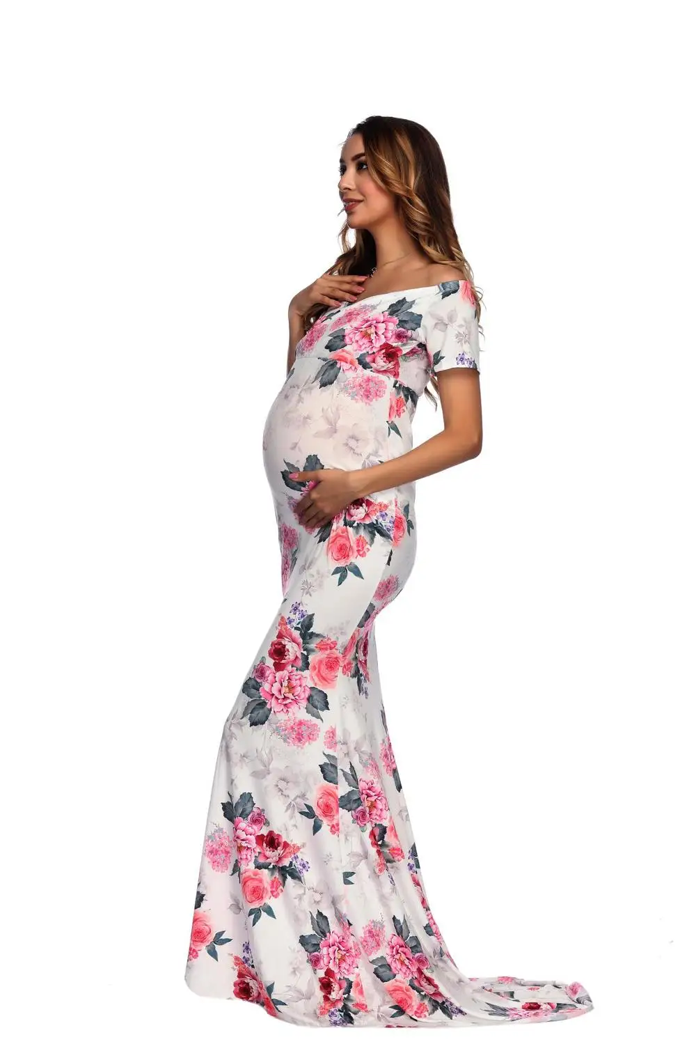 New Floral Maxi Maternity Gown For Photo Shoots Long Maternity Photography Props Pregnancy Dress Sexy Pregnant Dresses For Women (17)