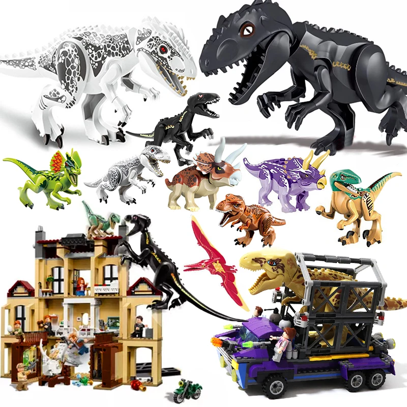 

Compatible legoing T. Rex Tracker sets model building kits blocks 1 2 dinosaurs white indominus t rex dino park 8pcs toys bricks