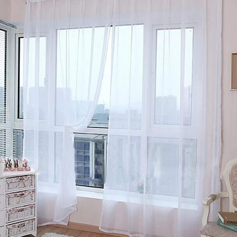 

Hoomall 1PC High Quality Pure Color Wedding Glass Yarn Transparent Window Screen Finished Curtains Home Decoration 100x200cm