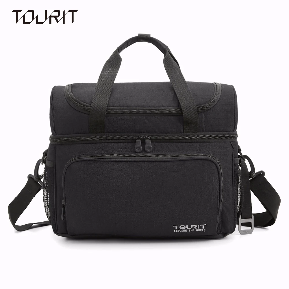 

TOURIT 15 Cans Double Cooler 22L Insulated Tote Cooler With Shoulder Strap Coller With Wine Carrier for Picnic Hiking Beach Trip