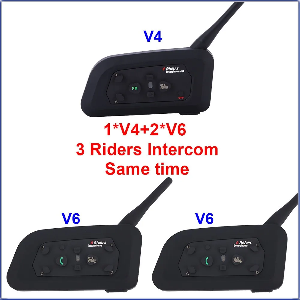 2017 New 1 pcs V4 2 pcs V6 BT Interphone 3 Riders Talking at the same