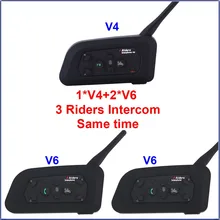 2017 Nova 1 pcs BT Interphone V4 + 2 pcs V6 3 os pilotos Falando ao mesmo tempo capacete da motocicleta fone de ouvido bluetooth interfone